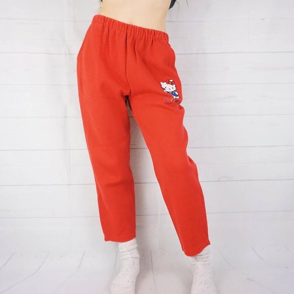 🍓VINTAGE 90s SANRIO BRIGHT RED HELLO KITTY SWEATPANTS🍓 - Picture 2 of 4